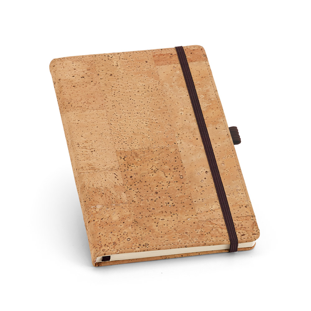 PORTEL A6. Caderno A6 de capa dura em cortiça, com páginas lisas personalizado