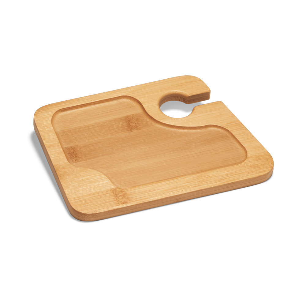 FABRIS. Prato em bambu com suporte para copo personalizado