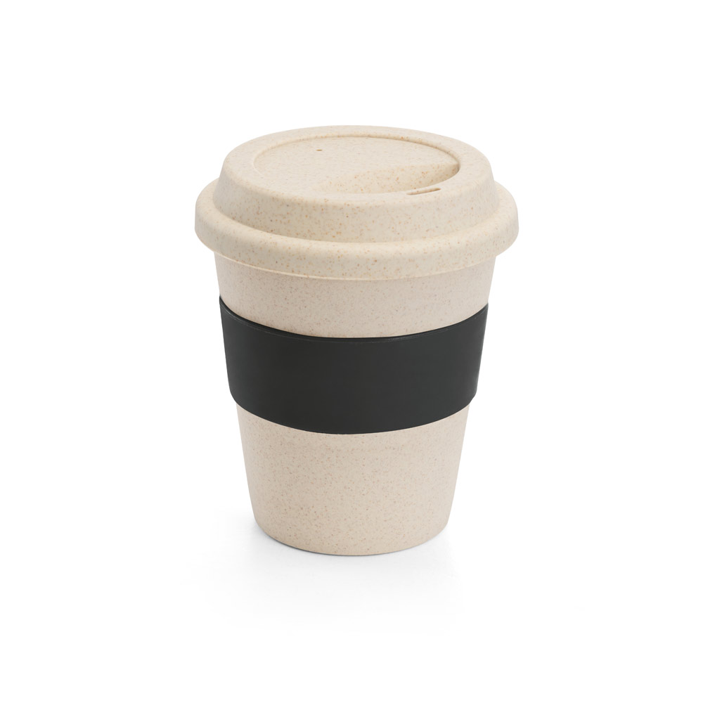 LATTE. Copo de viagem em fibra de bambu (60%) e PP (40%) com tampa (380 mL) personalizado