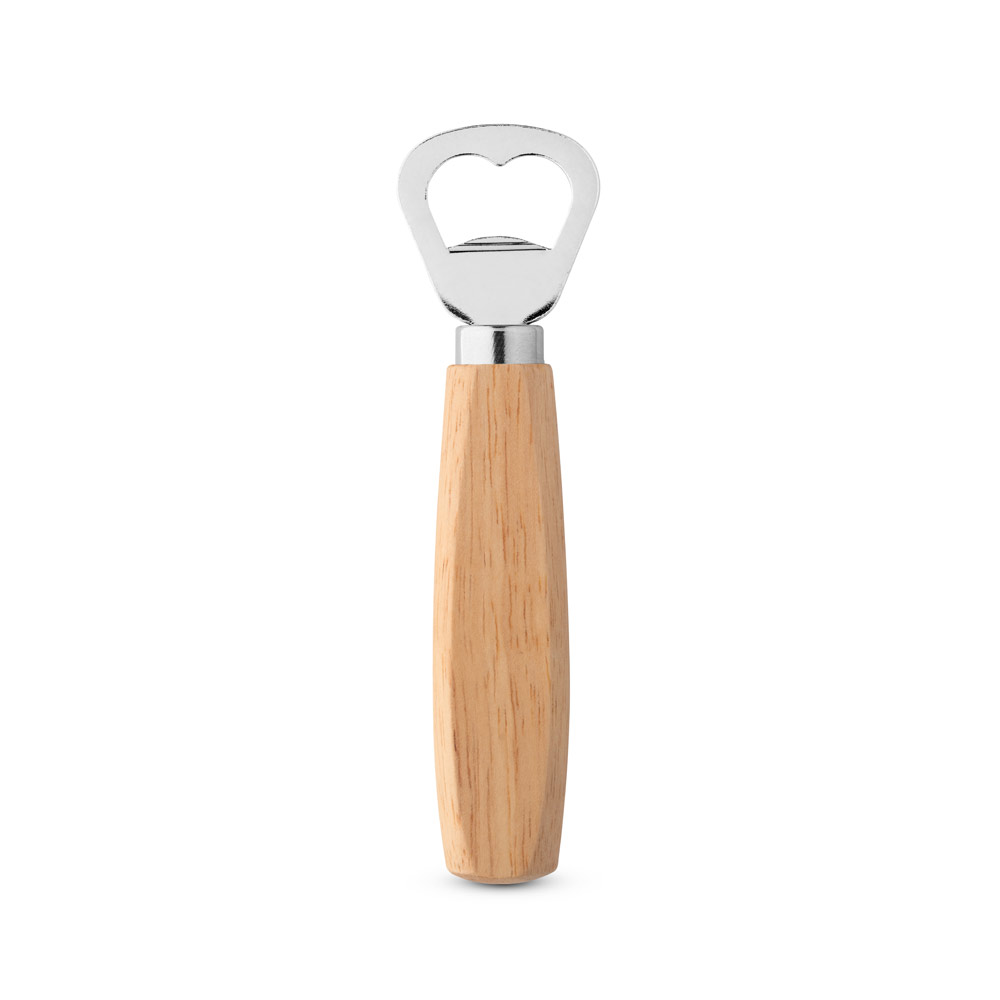 HOLZ. Abridor de garrafas em metal com cabo em madeira personalizado