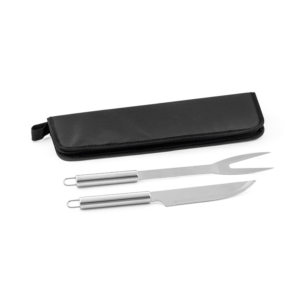 DURAND. Kit churrasco em estojo de 210D com 2 utensílios em aço inox personalizado