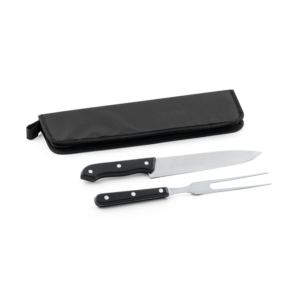 JULLEMIER. Kit churrasco em estojo de 210D com 2 utensílios em aço inox e PP personalizado