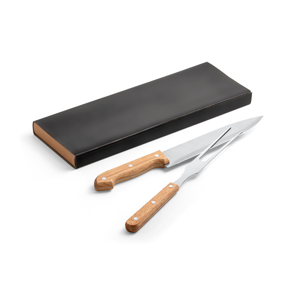 ALIOLI. Kit churrasco em caixa kraft com 2 utensílios em aço inox e bambu personalizado
