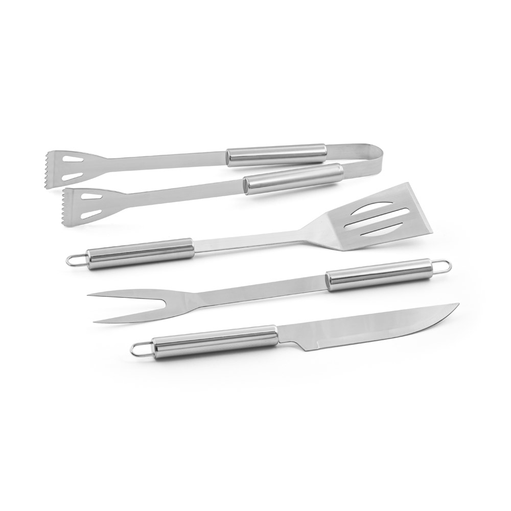 ANNATTO. Kit churrasco em estojo de alumínio com 4 utensílios em aço inox personalizado