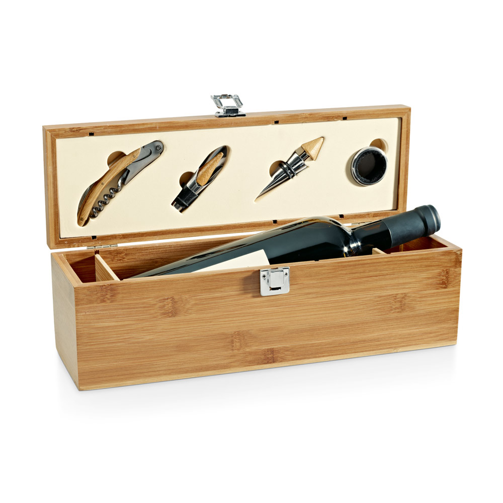 SYRAH. Conjunto para vinho em bambu, inox e ABS personalizado