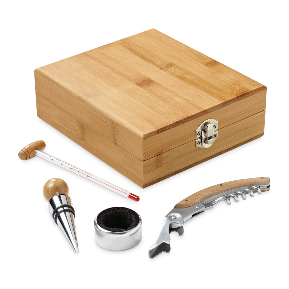 CABERNET. Conjunto para vinho em bambu, inox, vidro e ABS personalizado