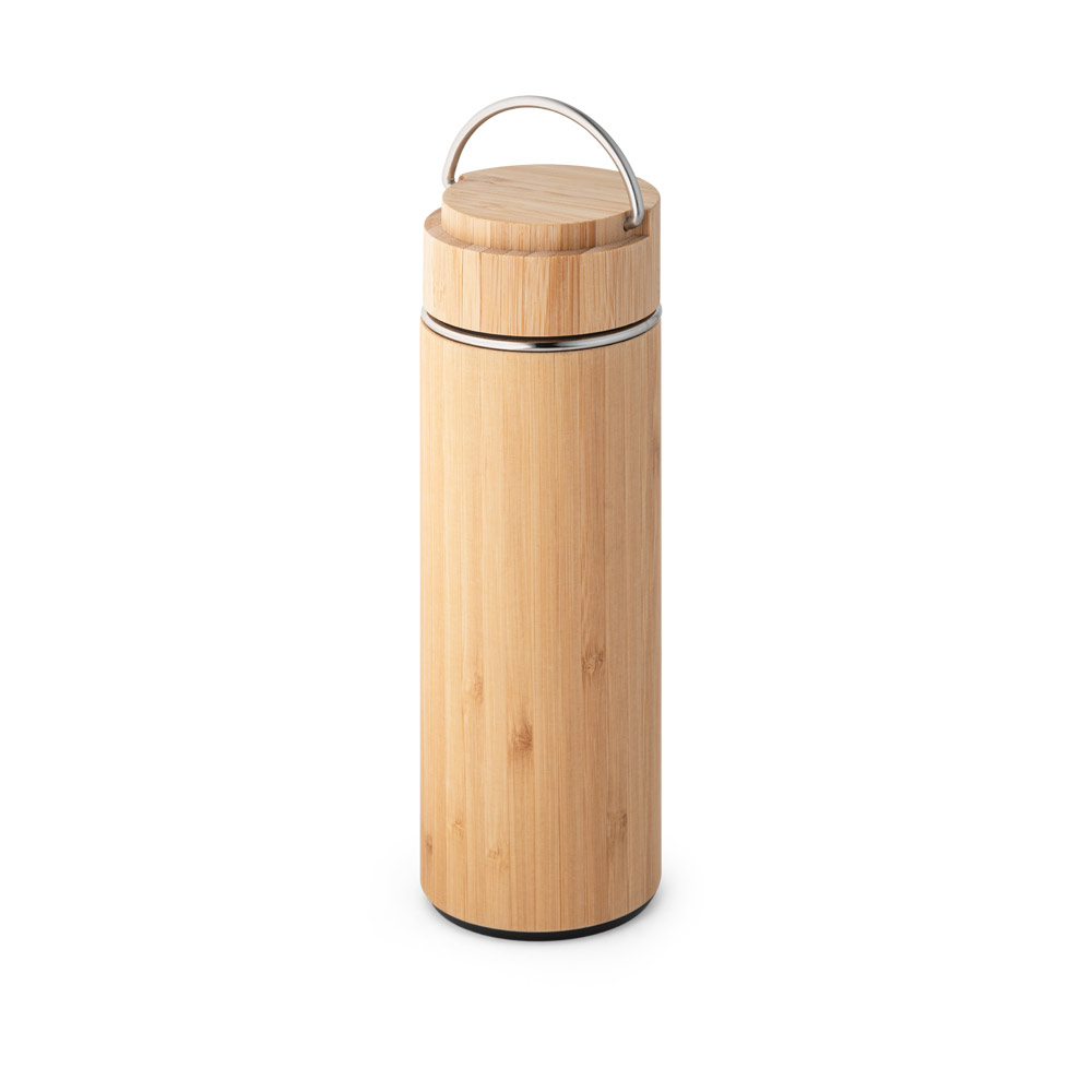 SOW. Garrafa térmica em aço inox e bambu, de parede dupla isolada a vácuo (440 mL) personalizado