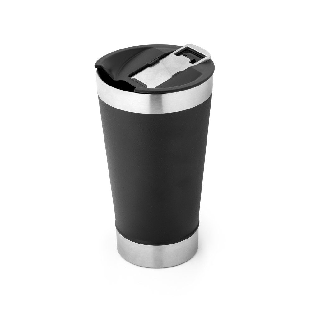 HALPERT LID. Copo de viagem em aço inox térmico, com parede dupla isolada a vácuo (630 mL) personalizado