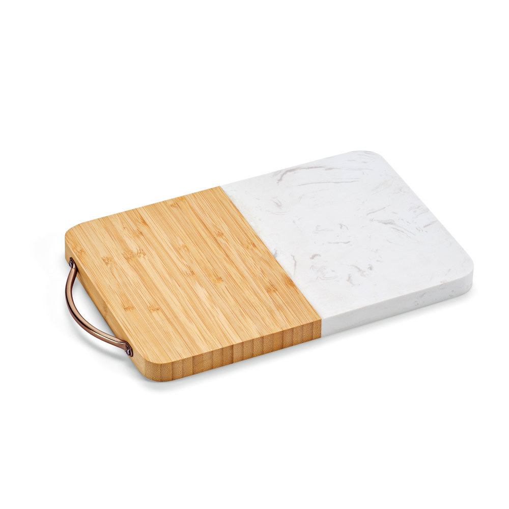 MARBOO. Tábua de corte em bambu e mármore em formato retangular personalizado