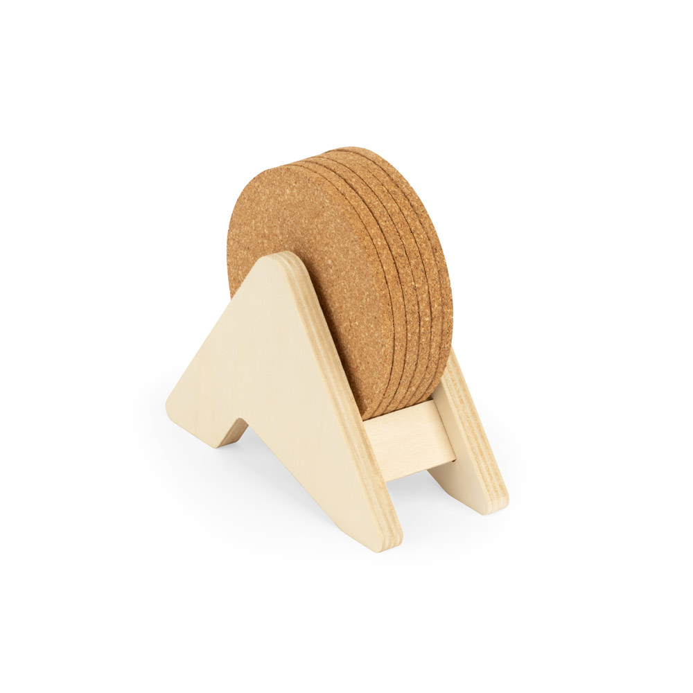 PLYCORK. Porta copos em madeira com 6 bases para copos em cortiça personalizado