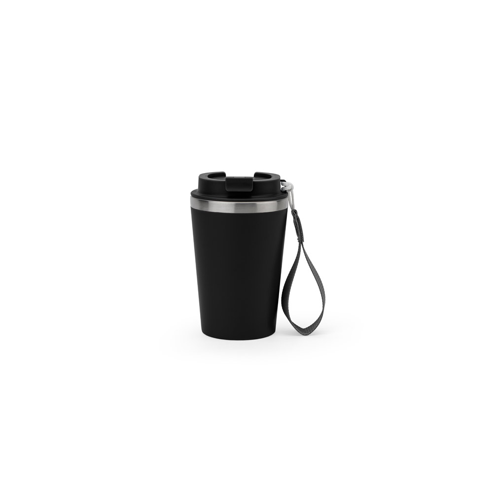 SPITZ. Copo de viagem térmico em aço inox 90% reciclado de parede dupla, com acabamento em mate (440 mL) personalizado