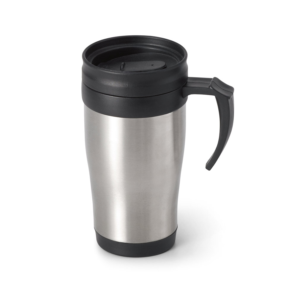 NOAH. Caneca de viagem térmica de aço inox e PP, de parede dupla isolada a ar (420 mL) personalizado