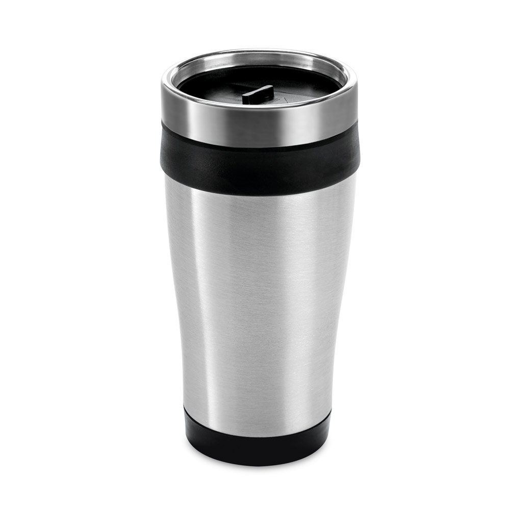 BATUM. Copo de viagem em aço inox e PP, térmico com parede dupla isolada a ar (420 mL) personalizado