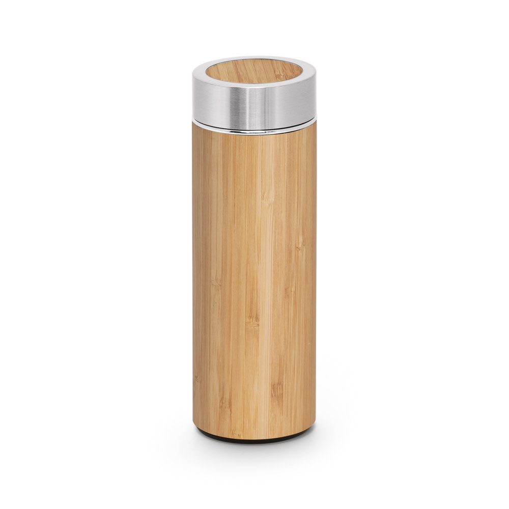 NATUREL. Garrafa térmica em aço inox 90% reciclado e bambu, de parede dupla isolada a vácuo (430 mL) personalizado