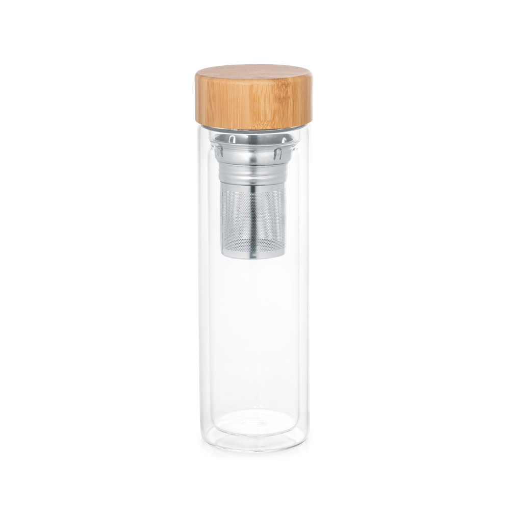 MAKAROVA. Garrafa térmica em vidro borossilicato de parede dupla isolada a ar, com 2 infusores (490 mL) personalizado