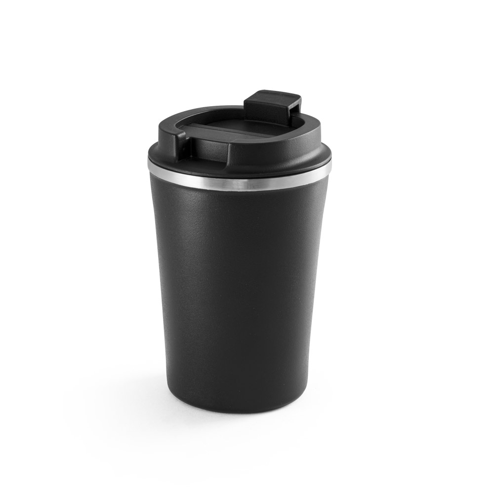PHELPS. Copo de viagem térmico em aço inox e PP, de parede dupla isolada a vácuo (470 mL) personalizado
