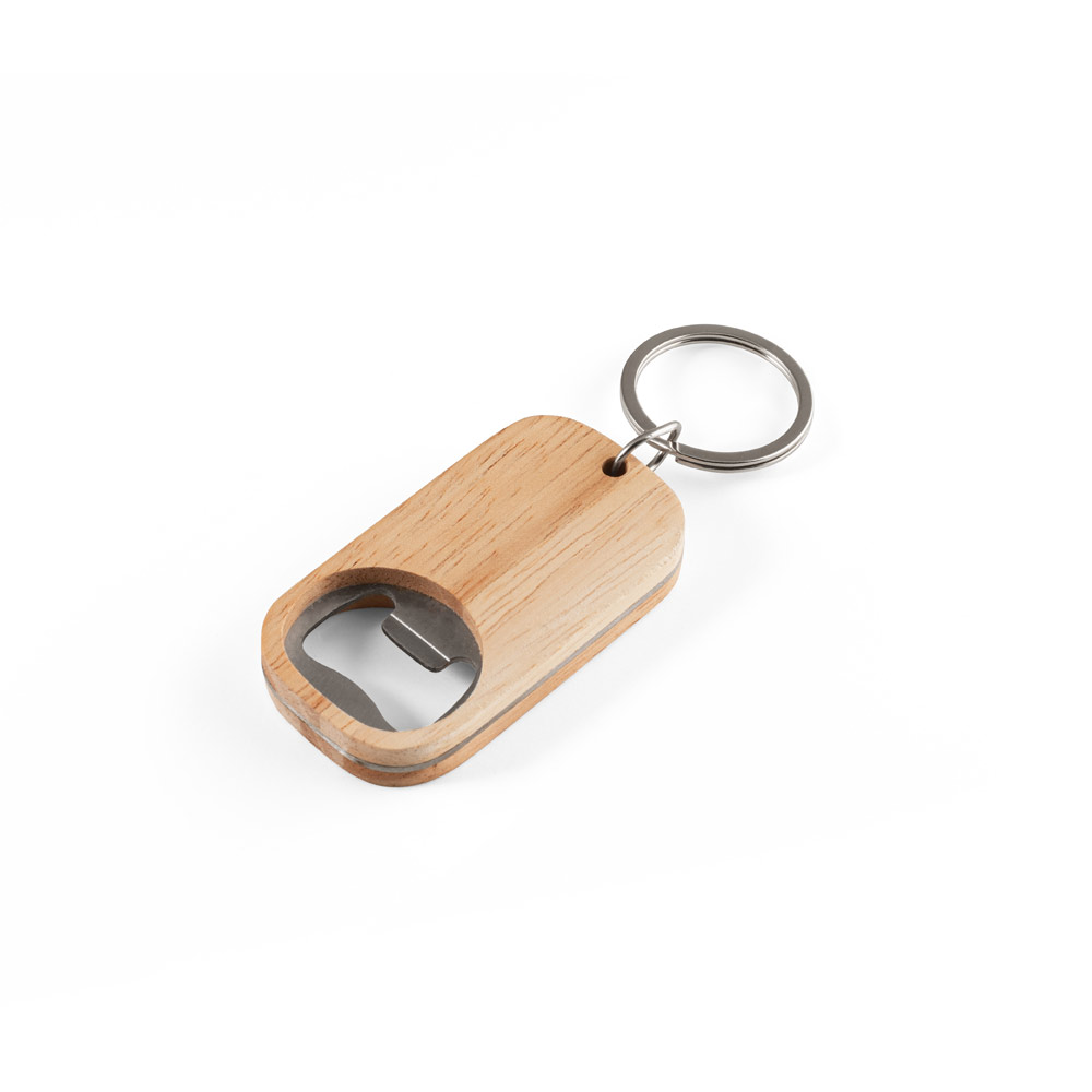 ROGERS. Chaveiro em aço inox e bambu com abridor de garrafas personalizado