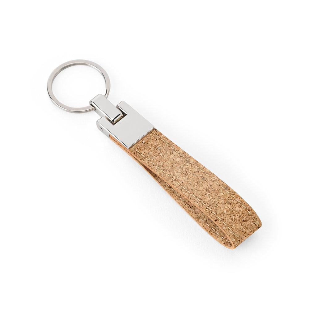 EVANS. Conjunto composto por uma caneta esferográfica e chaveiro, ambos em metal e cortiça personalizado