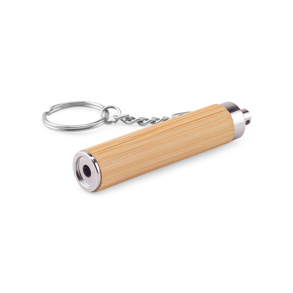 RACHEL. Chaveiro em bambu e ABS com lanterna LED personalizado