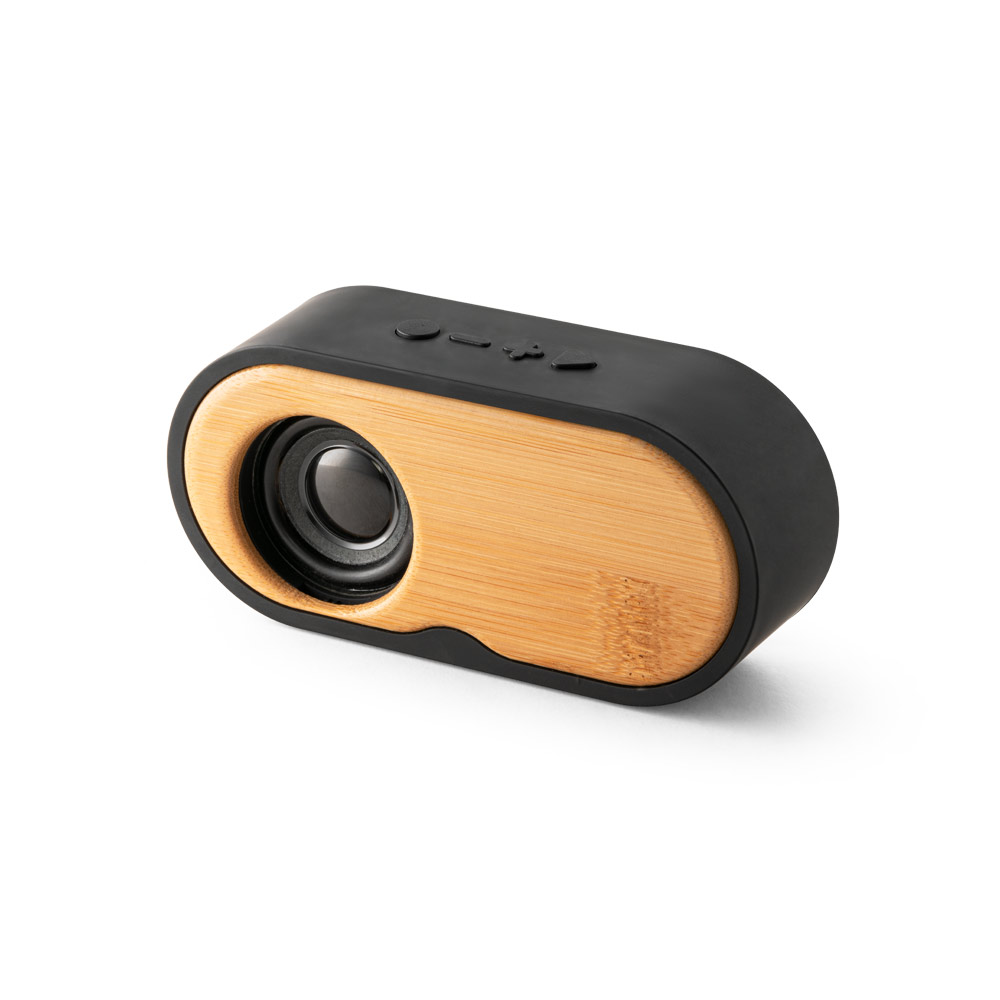 TILLY. Caixa de som portátil com autonomia de 5h (1'200 mAh), em bambu e ABS 100% reciclado personalizado