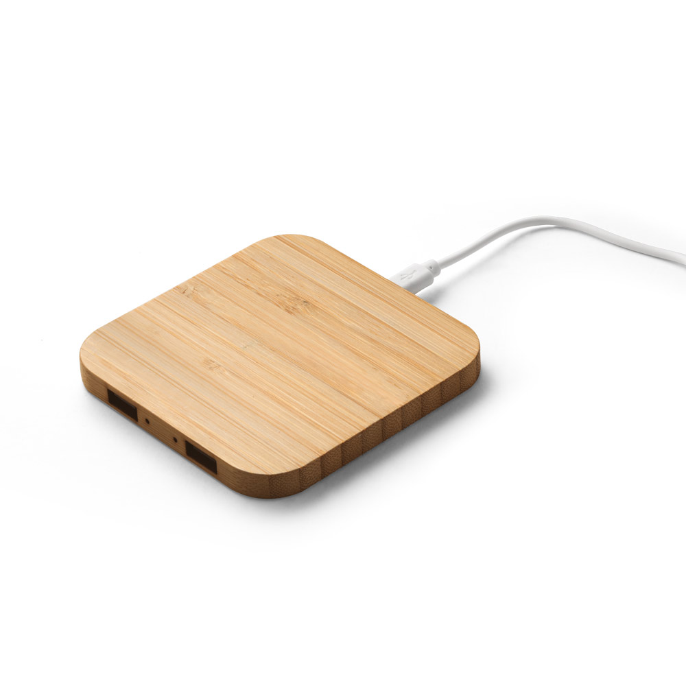 DALTON. Carregador por indução super-rápido em bambu (15 W) personalizado