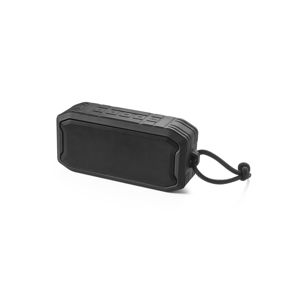 SHEERAN. Caixa de som portátil à prova de água (IPX7) com autonomia de 9h (1'200 mAh), em ABS 100% reciclado personalizado