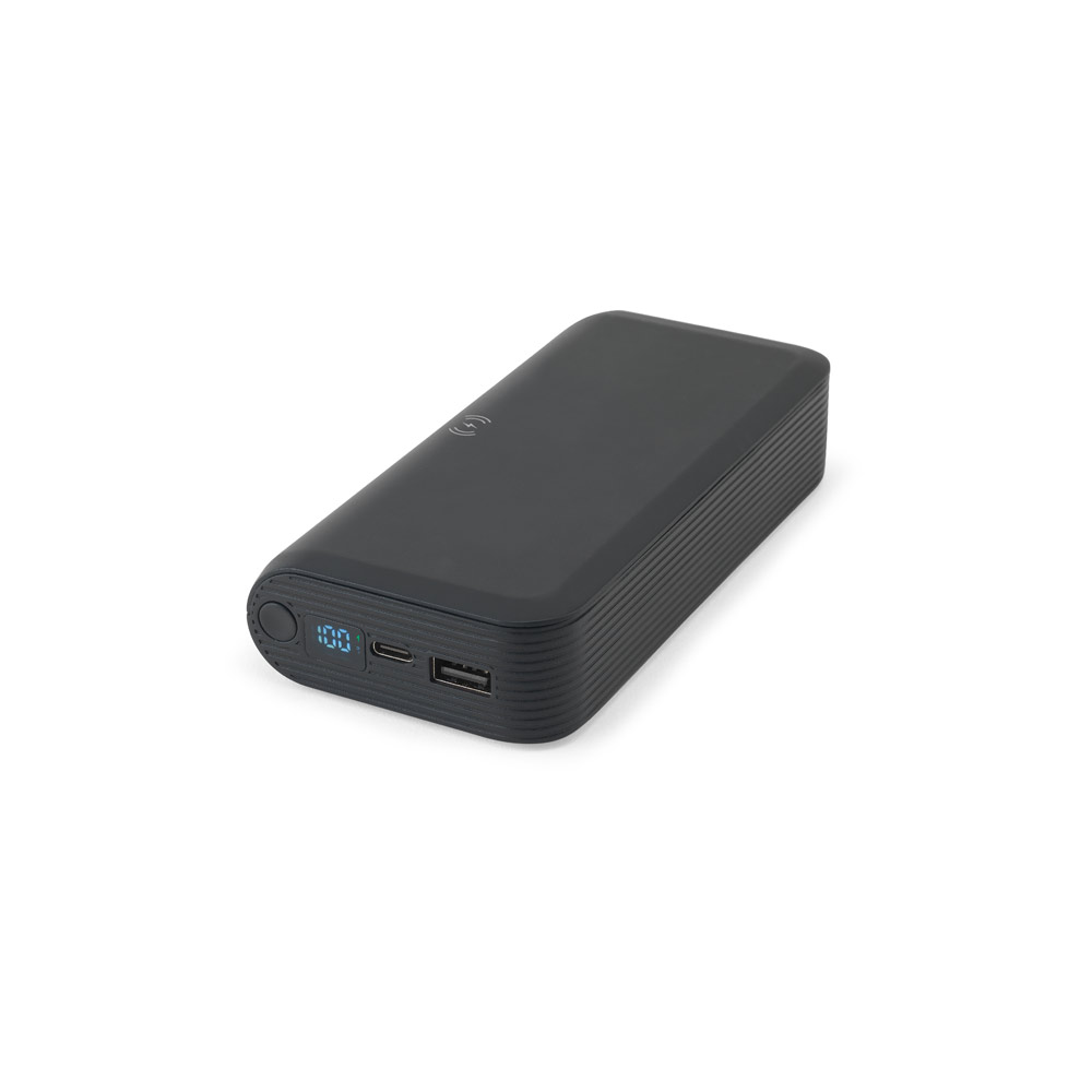 BECKER 20. Bateria portátil com carregador por indução super-rápido (20'000 mAh), em ABS 100% reciclado personalizado