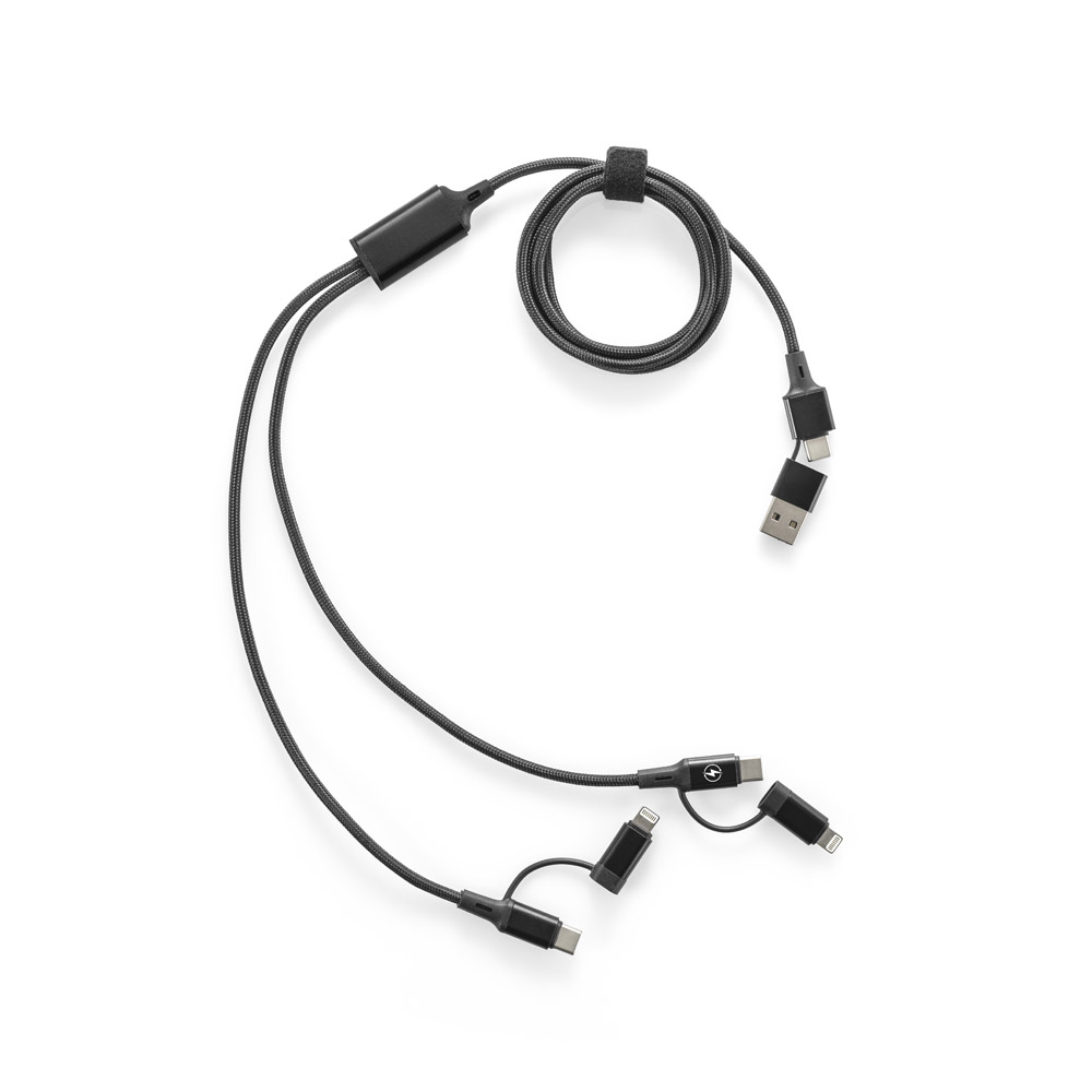 BERTOZZI. Cabo USB super-rápido 6 em 1 em alumínio 20% reciclado e PET 4% reciclado personalizado
