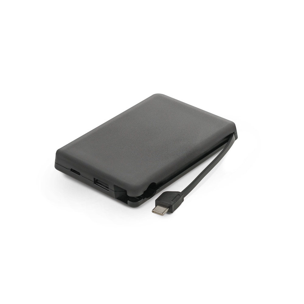 LATTES. Bateria portátil com cabo integrado, em ABS 100% reciclado (10'000 mAh) personalizado