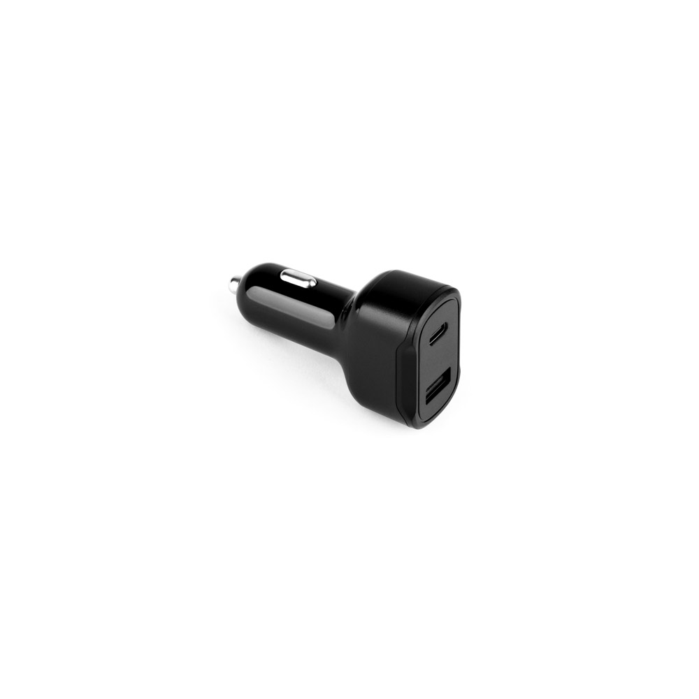 DIRAC. Adaptador de isqueiro com porta USB-A 18W e USB-C 20W em ABS 100% reciclado personalizado