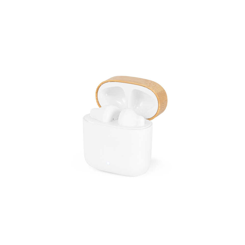 COBAIN. Fones de ouvido wireless com autonomia de 5h (300 mAh), em ABS 100% reciclado e bambu personalizado