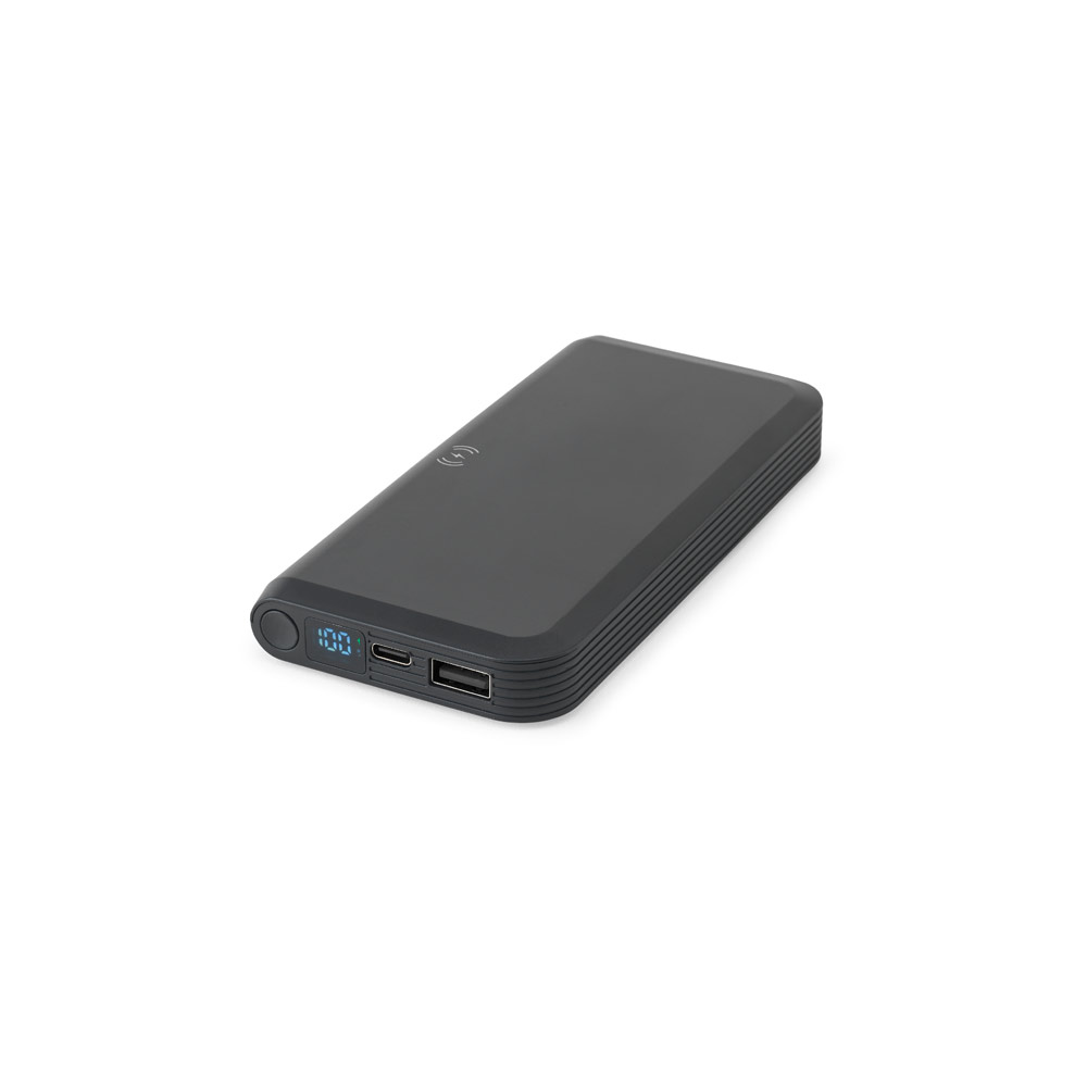 BECKER 10. Bateria portátil com carregador por indução super-rápido (10'000 mAh), em ABS 100% reciclado personalizado