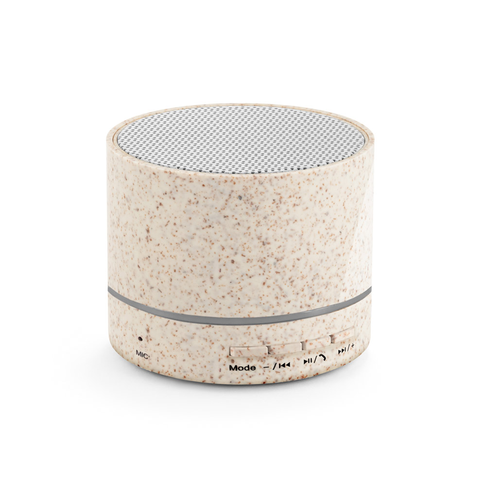 RE-LINEU. Caixa de som portátil com microfone e autonomia de 4h30 (400 mAh), em fibra de palha de trigo e ABS 100% reciclado personalizado