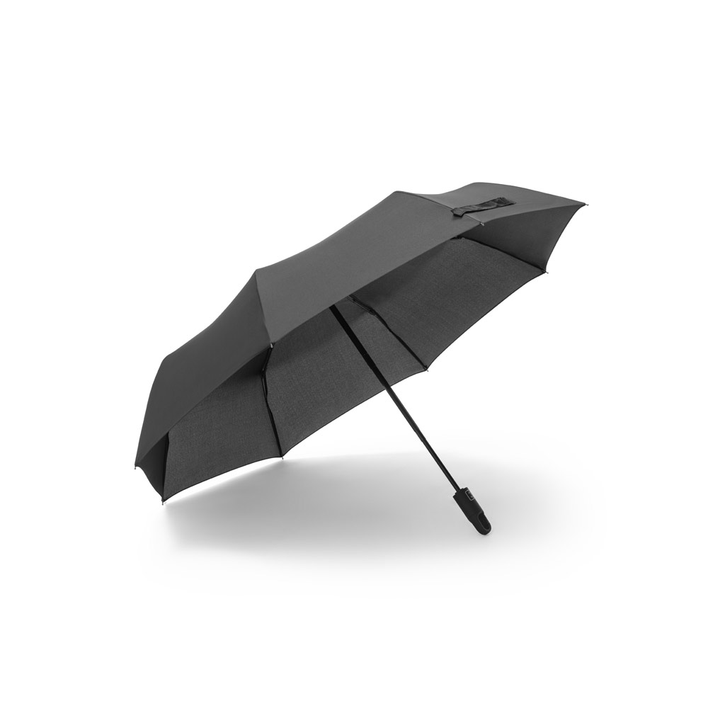 GUSTAVO. Guarda-chuva, dobrável, em poliéster 100% reciclado pongee 190T com abertura e fecho automático personalizado