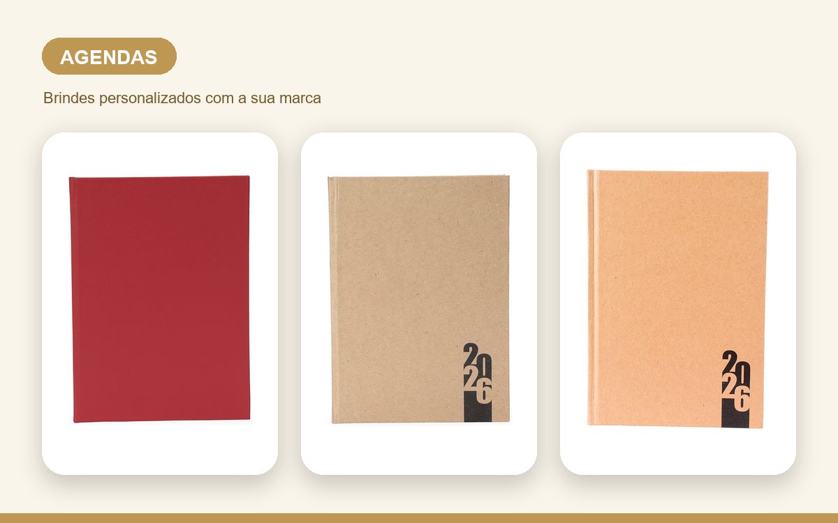Brindes personalizados com a sua marca — Agendas personalizadas para eventos, feiras e ações de marca
