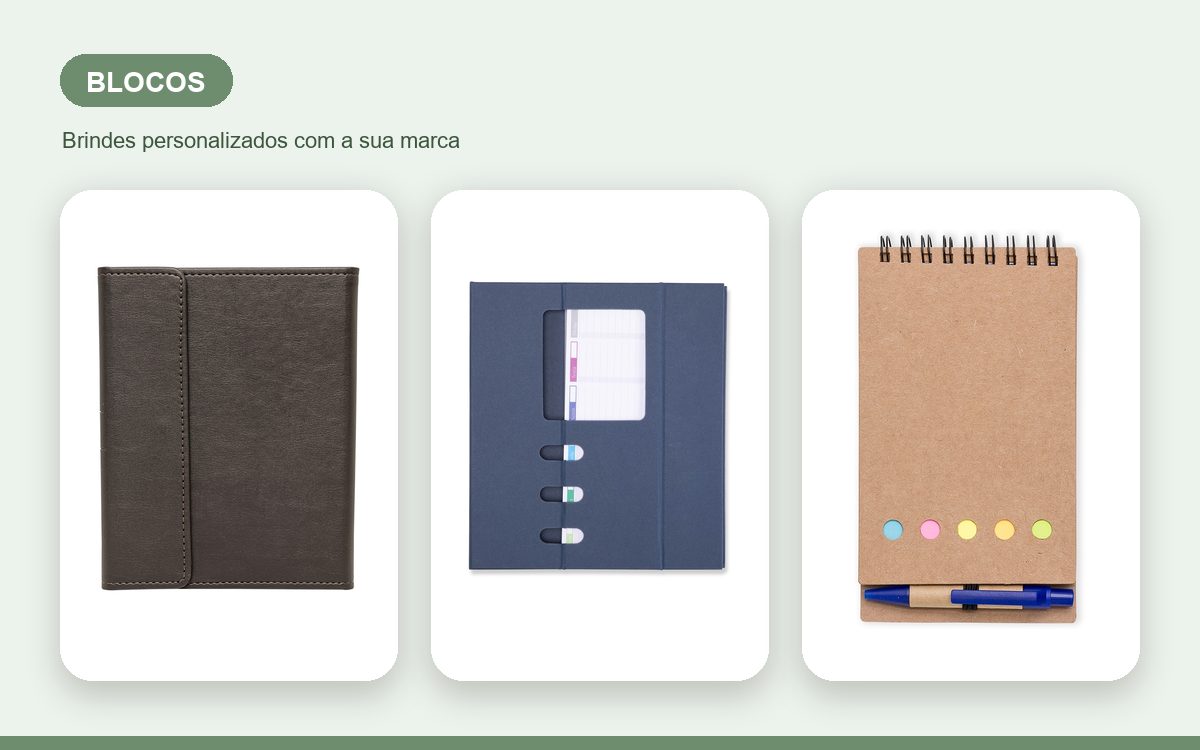 Brindes personalizados com a sua marca — Blocos de anotação personalizados no atacado para empresas