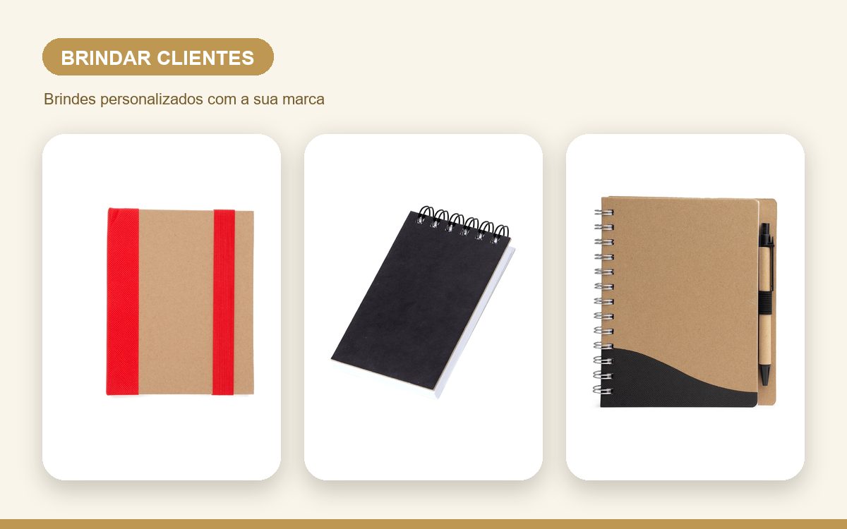 Brindes personalizados com a sua marca — Blocos de anotação personalizados para brindar clientes