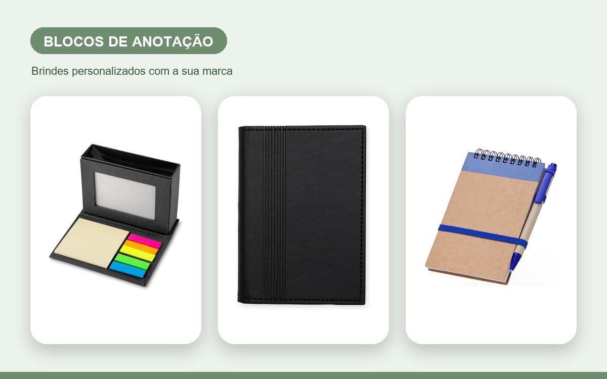 Brindes personalizados com a sua marca — Blocos de anotação personalizados para colaboradores e equipes