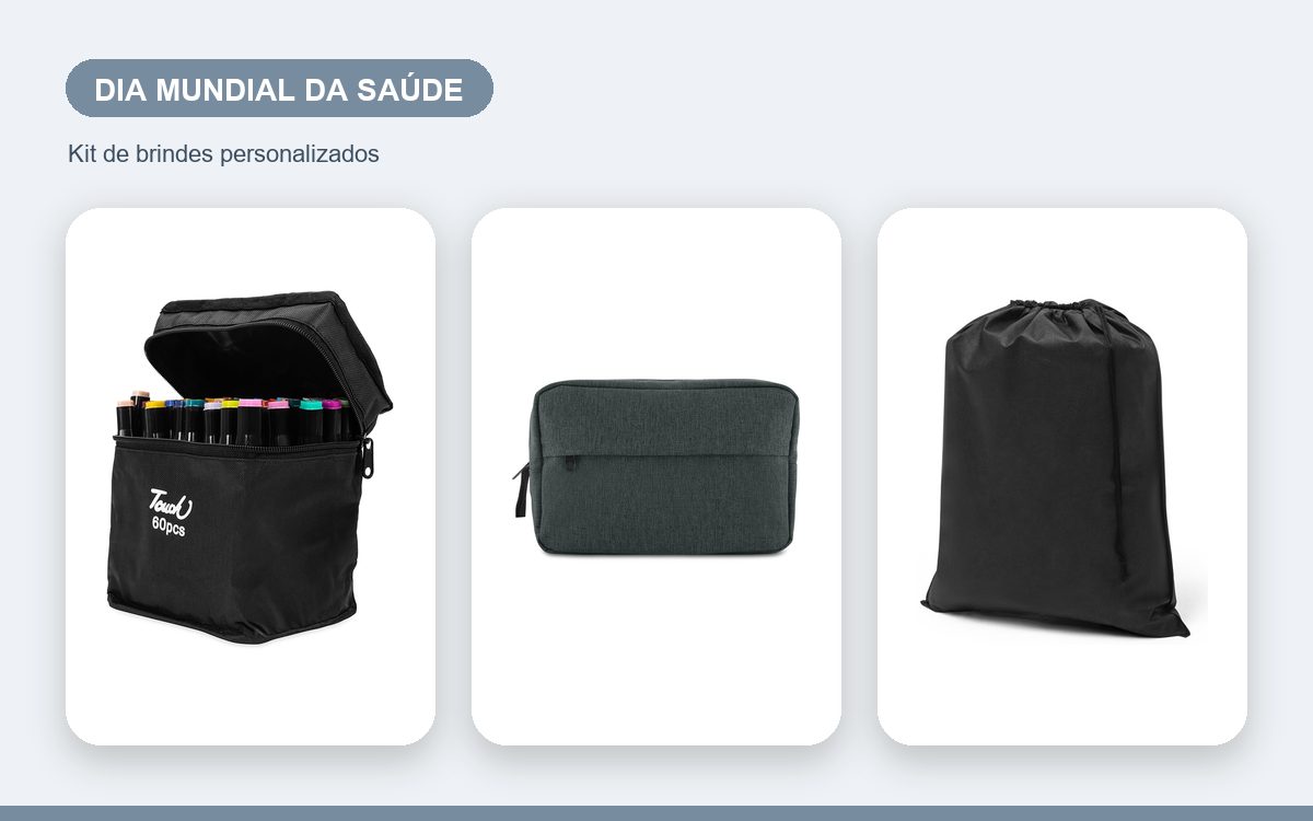 Kit de brindes personalizados — Brindes para o Dia Mundial da Saúde: Cuidado e Marca