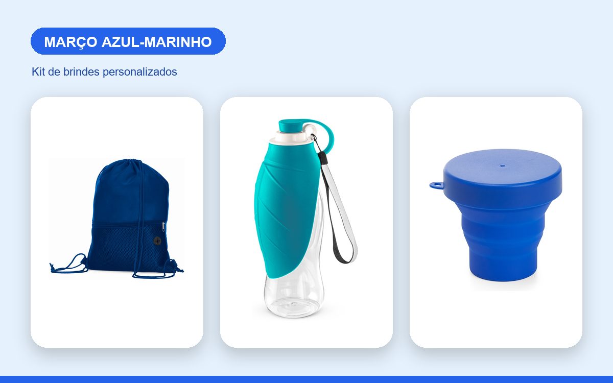 Kit de brindes personalizados — Brindes personalizados para o Março Azul-Marinho da empresa