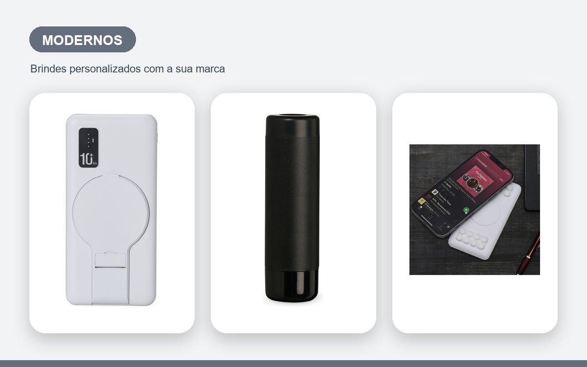 Brindes personalizados com a sua marca — Brindes tecnológicos modernos para empresas que querem se destacar