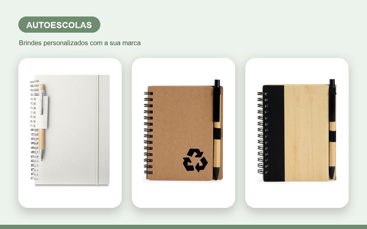 Brindes personalizados com a sua marca — Cadernos personalizados para autoescolas e alunos
