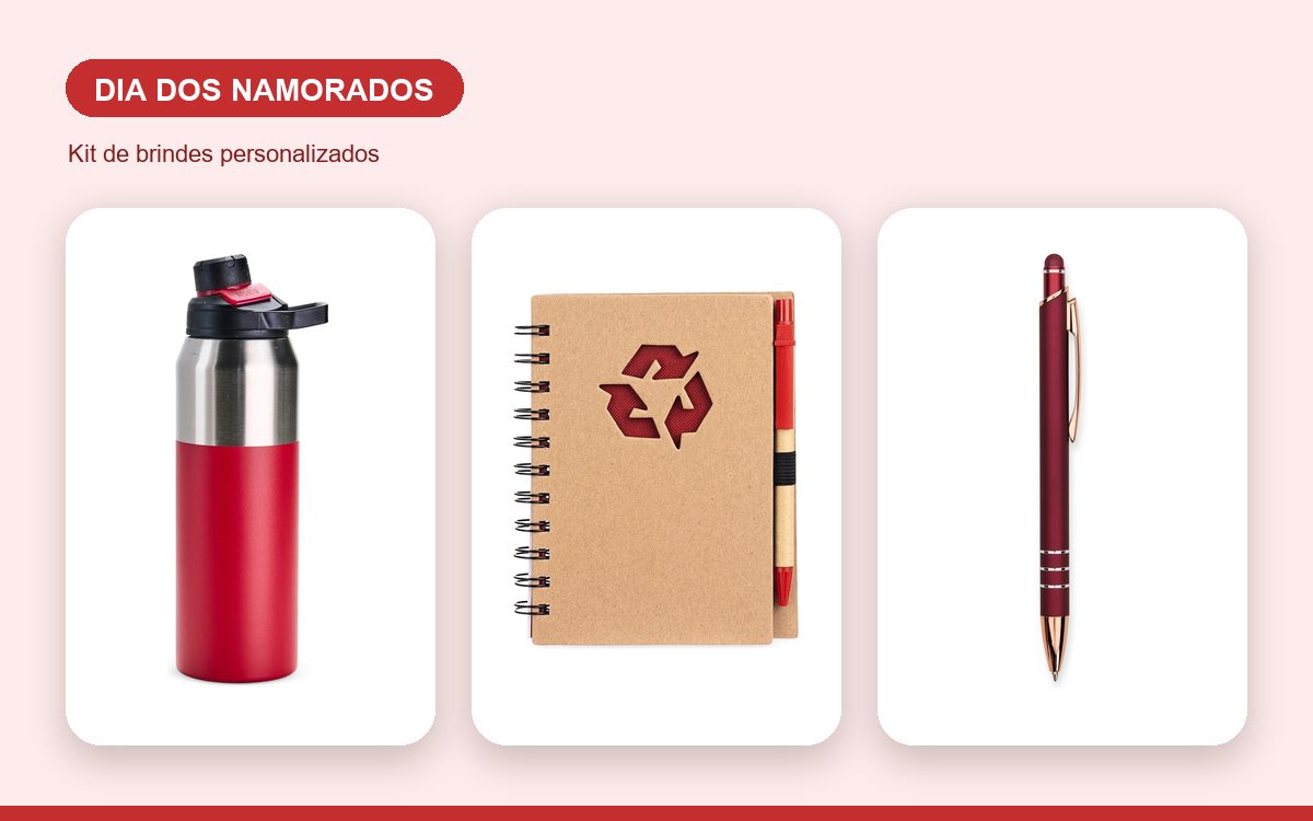 Kit de brindes personalizados — Cadernos personalizados para o Dia dos Namorados no B2B