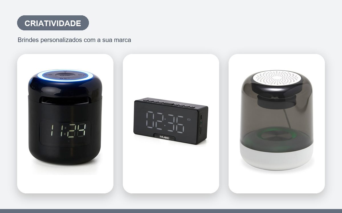 Brindes personalizados com a sua marca — Caixas de som personalizadas criativas que chamam atenção