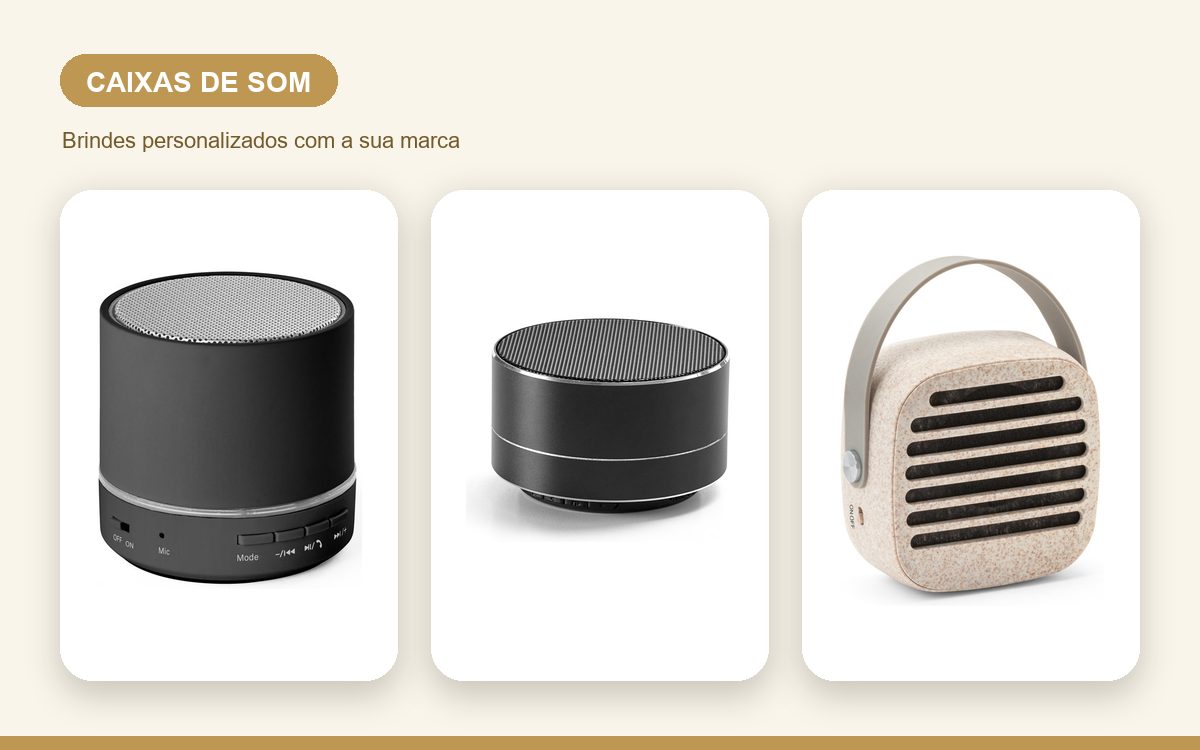 Brindes personalizados com a sua marca — Caixas de som personalizadas para empresas: usos e como pedir