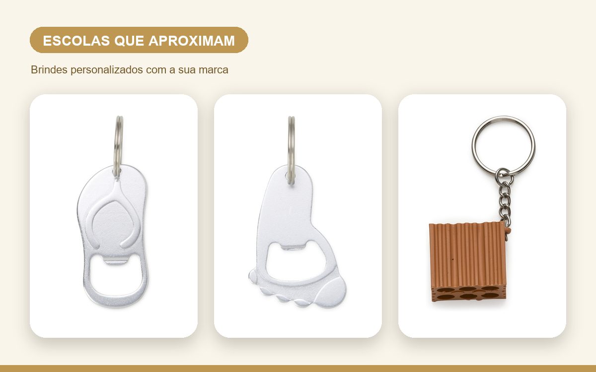 Brindes personalizados com a sua marca — Chaveiros personalizados para escolas que aproximam