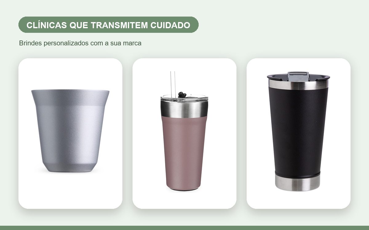 Brindes personalizados com a sua marca — Copos personalizados para clínicas que transmitem cuidado
