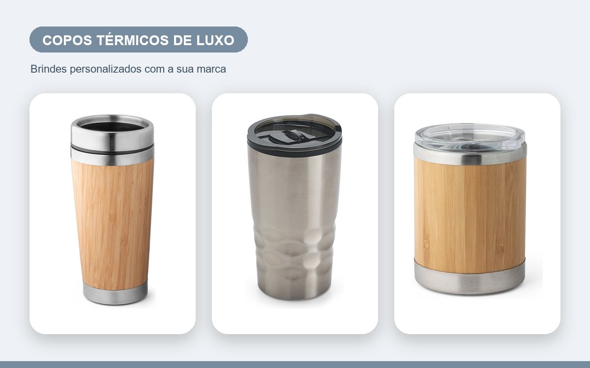 Brindes personalizados com a sua marca — Copos térmicos personalizados de luxo para clientes