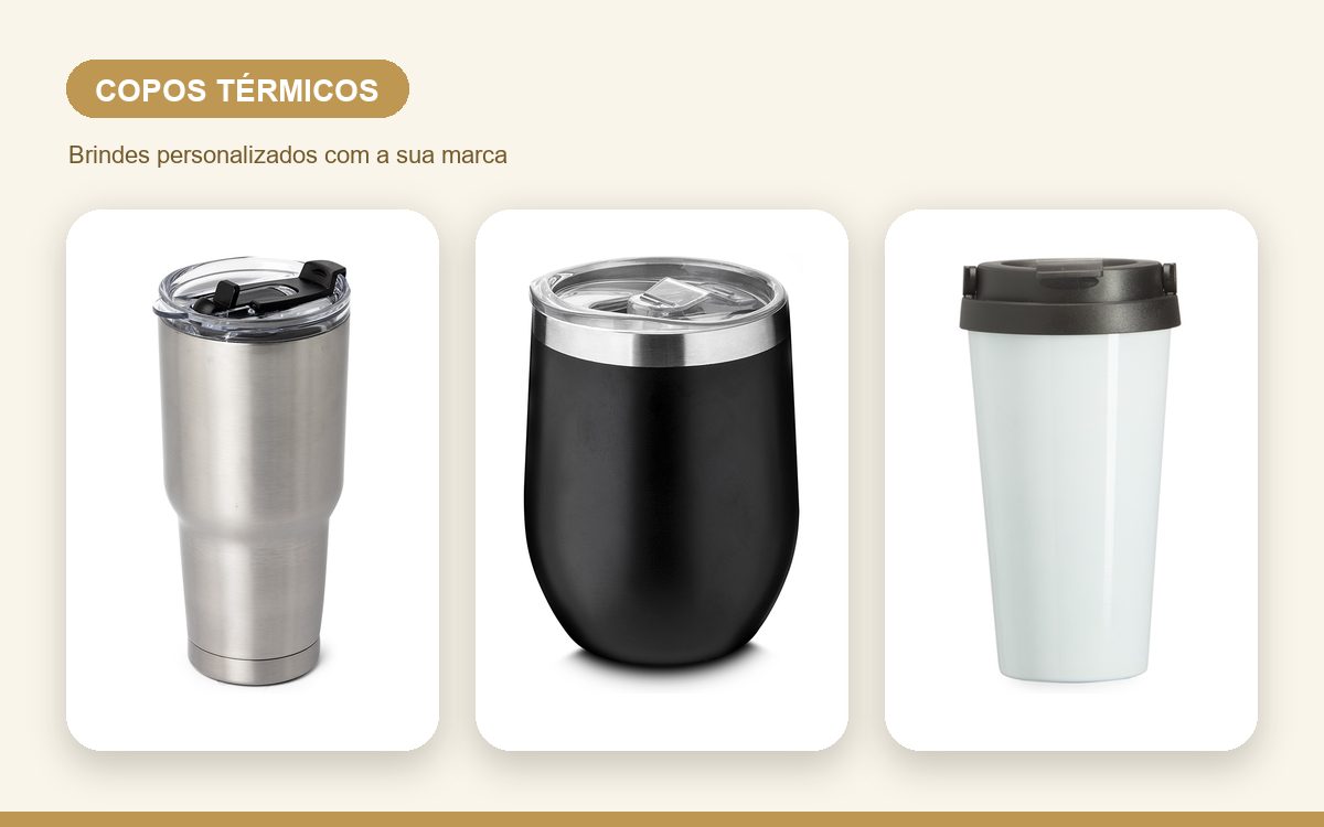 Brindes personalizados com a sua marca — Copos térmicos personalizados para eventos e feiras