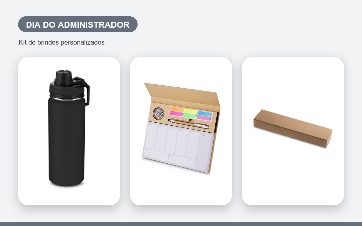 Kit de brindes personalizados — Ideias de Brindes para o Dia do Administrador: Seleção